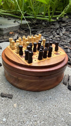 Handcrafted Wooden Travel Chess Set – Peg Stability, Built-in Storage Base