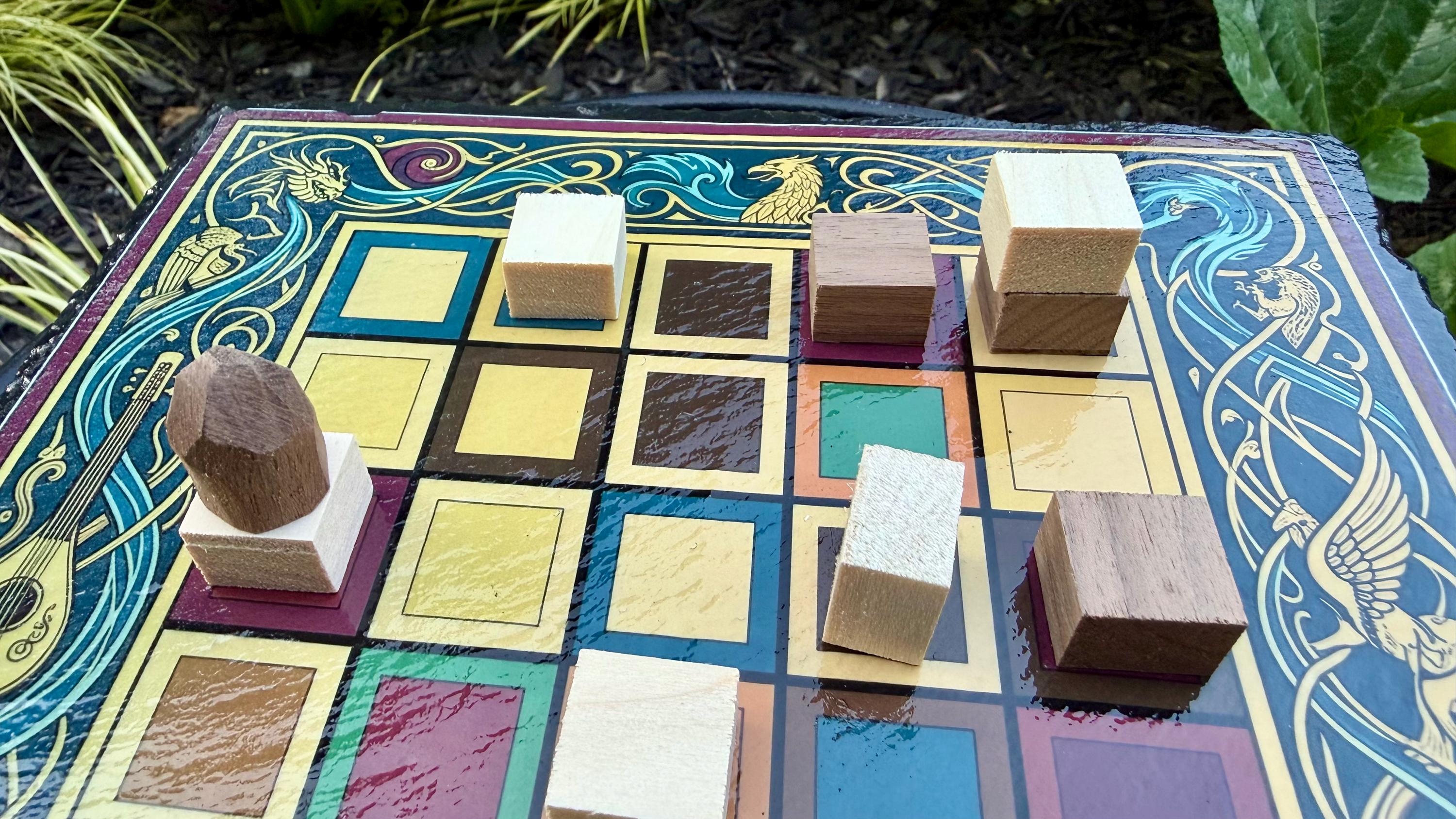 Handcrafted Color Slate Tak Board Game: Pine Slate with Exotic Wood or Stone Marble Pieces