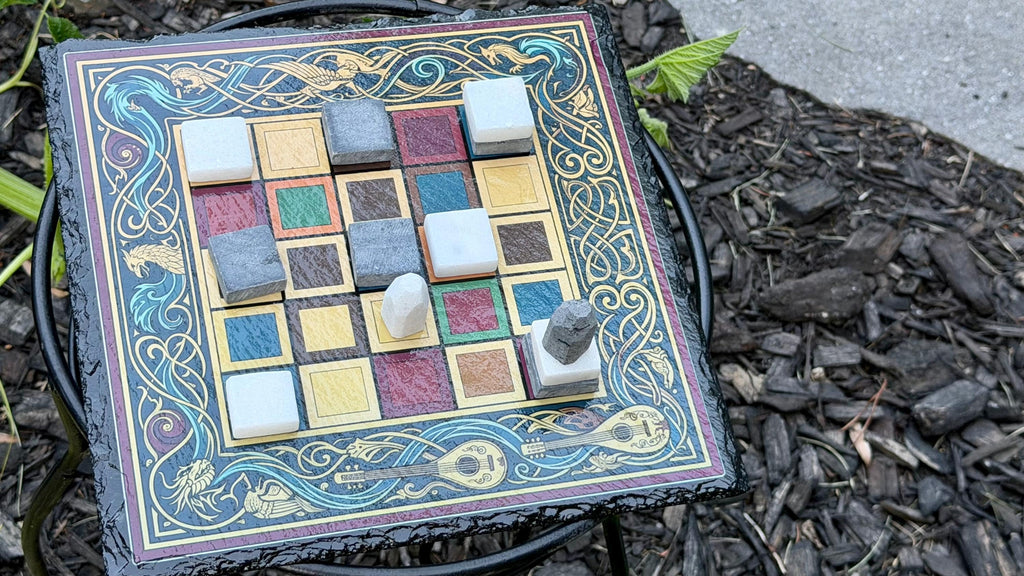 Handcrafted Color Slate Tak Board Game: Pine Slate with Exotic Wood or Stone Marble Pieces