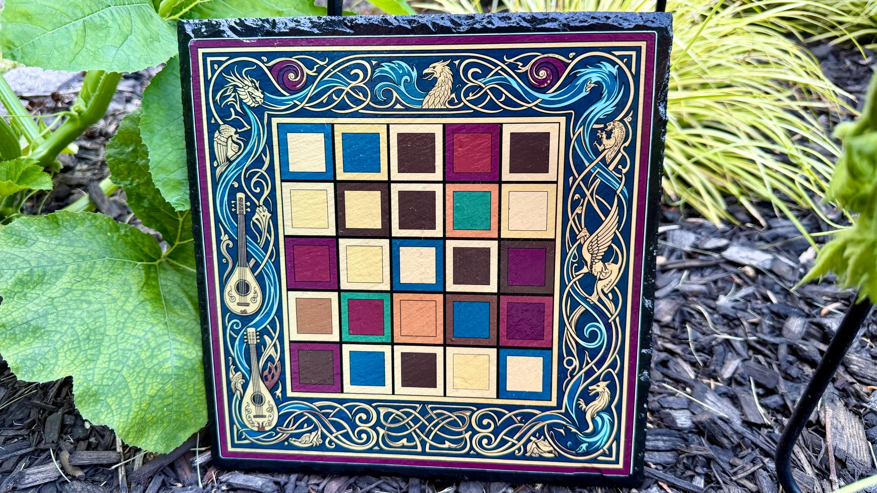 Handcrafted Color Slate Tak Board Game: Pine Slate with Exotic Wood or Stone Marble Pieces