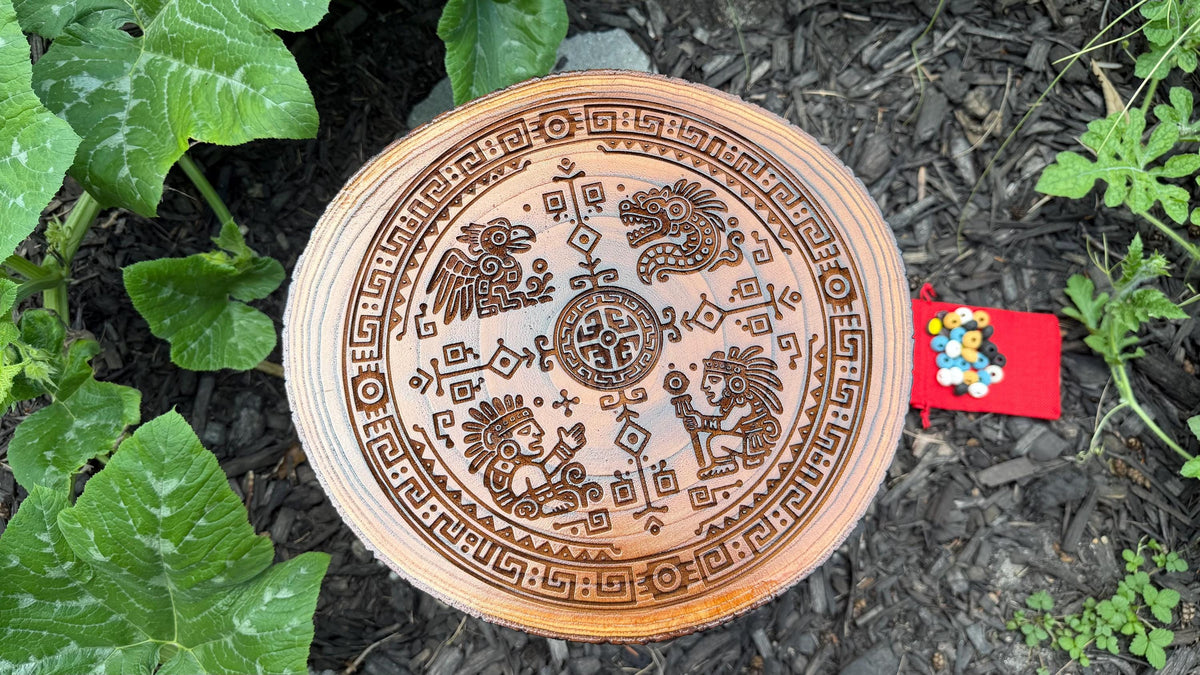 Patolli Ancient Aztec Board Game | Handcrafted Live-Edge Wood Slice