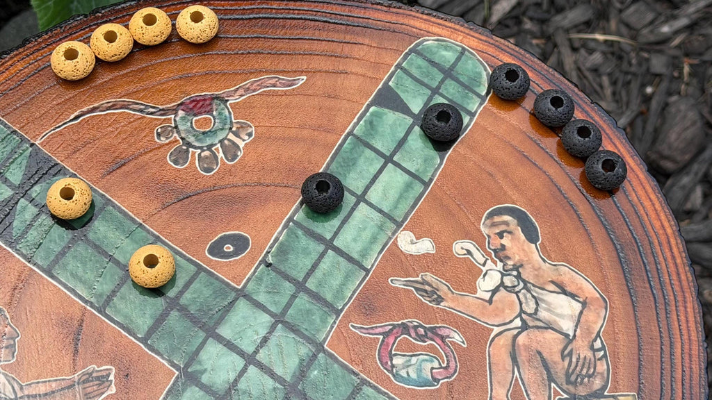 Patolli Ancient Aztec Board Game | Handcrafted Live-Edge Wood Slice