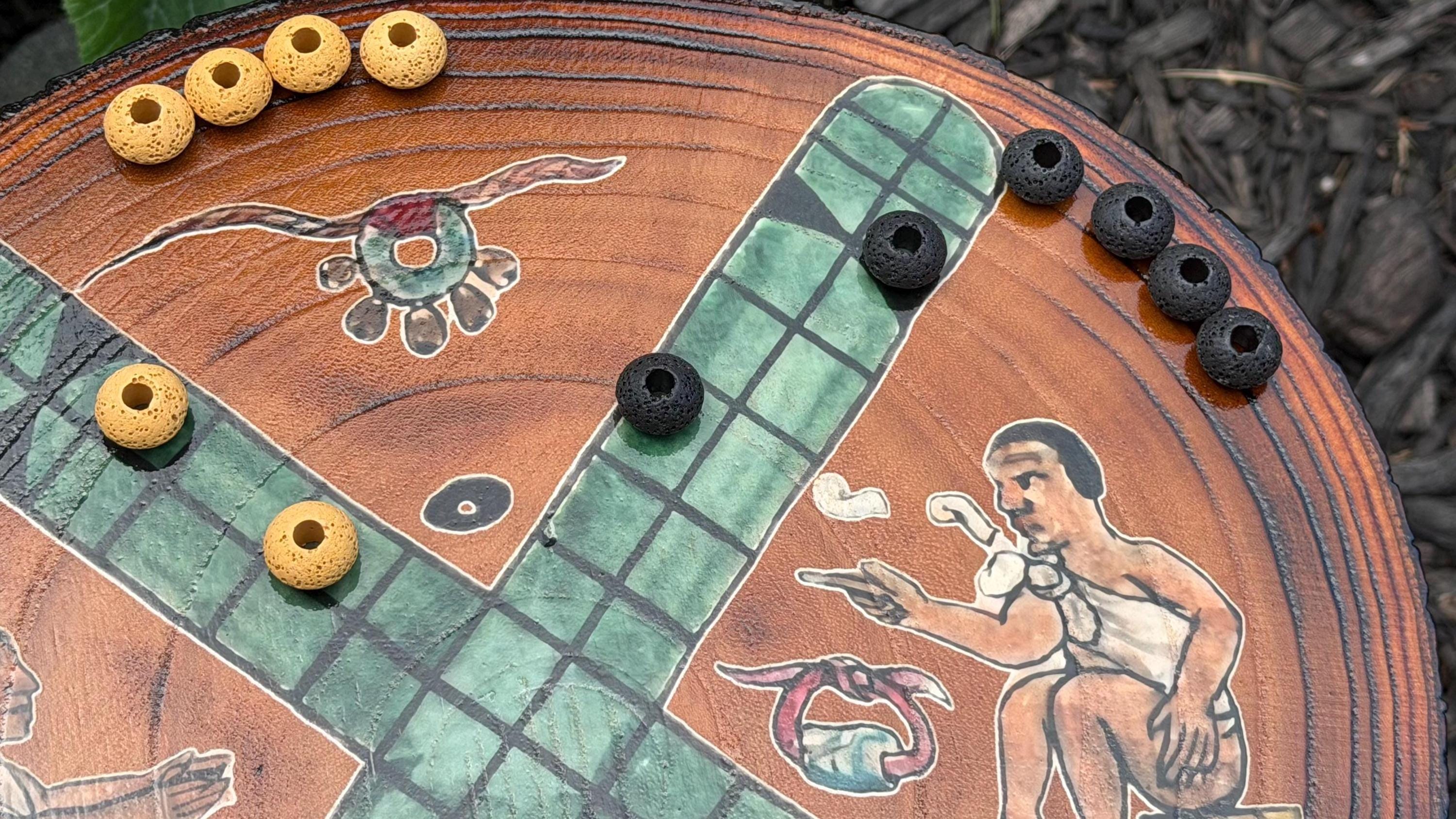 Patolli Ancient Aztec Board Game | Handcrafted Live-Edge Wood Slice