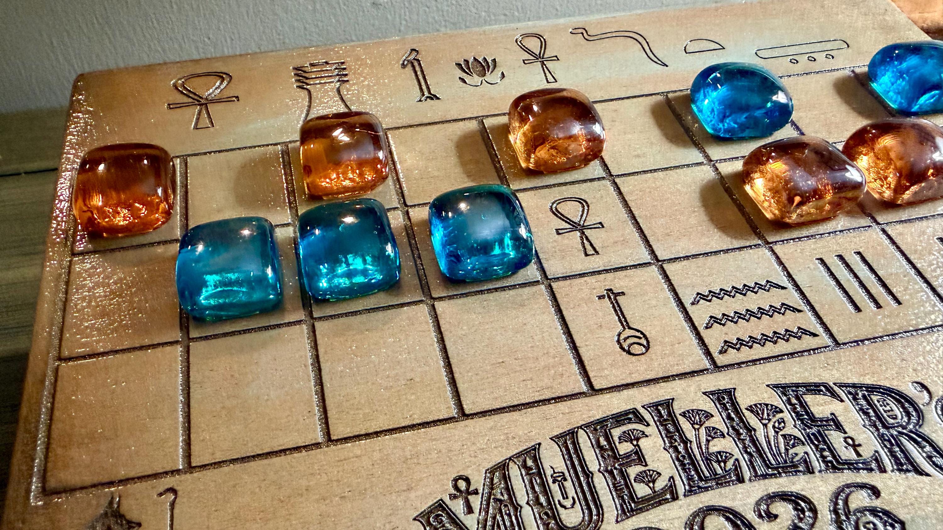 Handcrafted Wooden Senet Board Game - Ancient Egyptian Strategy Game with Storage Drawer - Custom Engraved Historical Replica