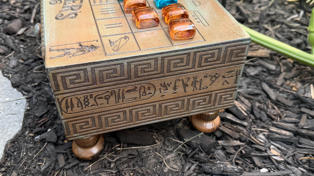 Handcrafted Wooden Senet Board Game - Ancient Egyptian Strategy Game with Storage Drawer - Custom Engraved Historical Replica