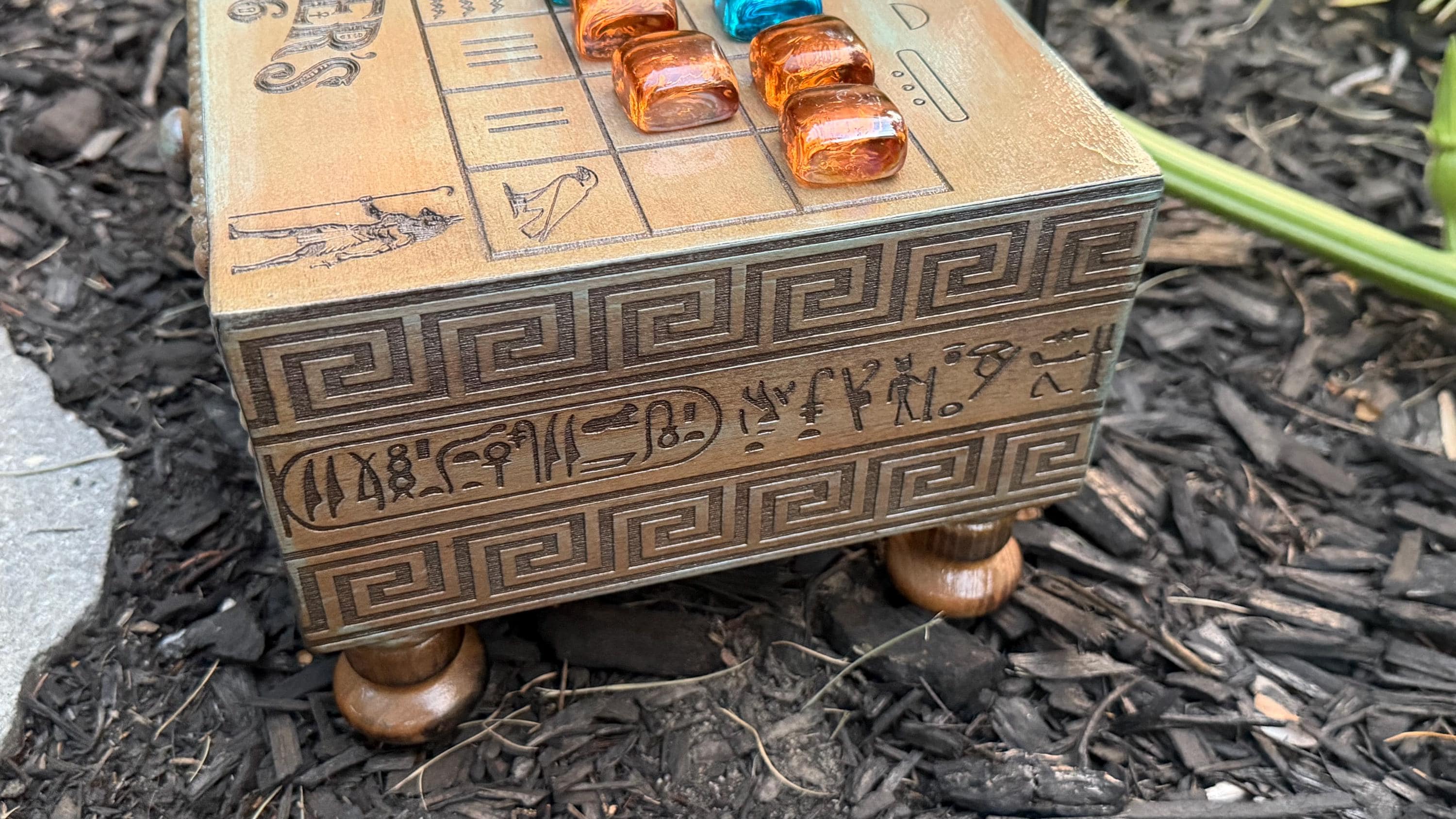 Handcrafted Wooden Senet Board Game - Ancient Egyptian Strategy Game with Storage Drawer - Custom Engraved Historical Replica