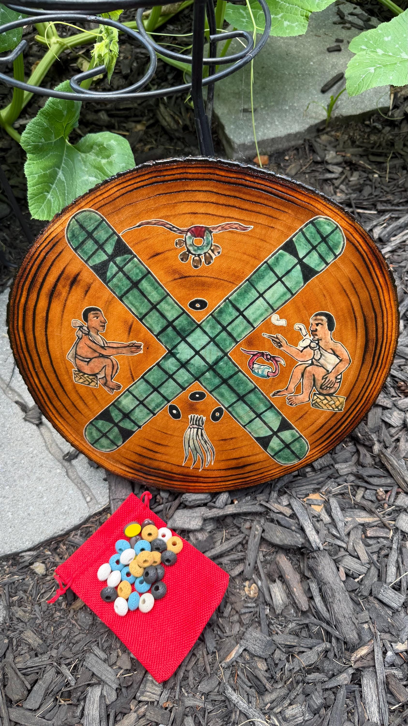 Patolli Ancient Aztec Board Game | Handcrafted Live-Edge Wood Slice