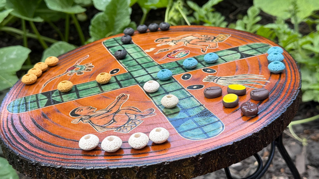 Patolli Ancient Aztec Board Game | Handcrafted Live-Edge Wood Slice