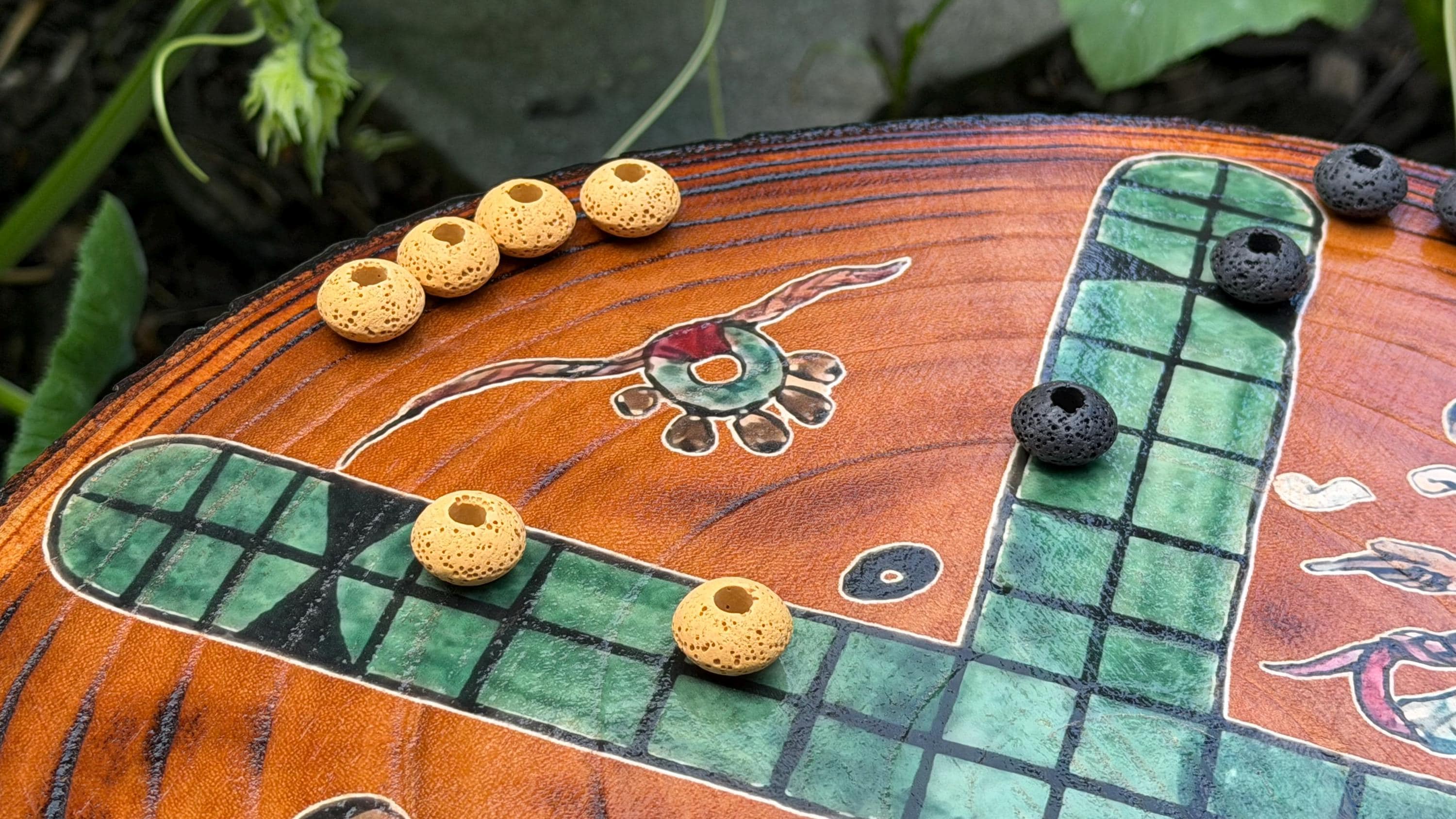 Patolli Ancient Aztec Board Game | Handcrafted Live-Edge Wood Slice