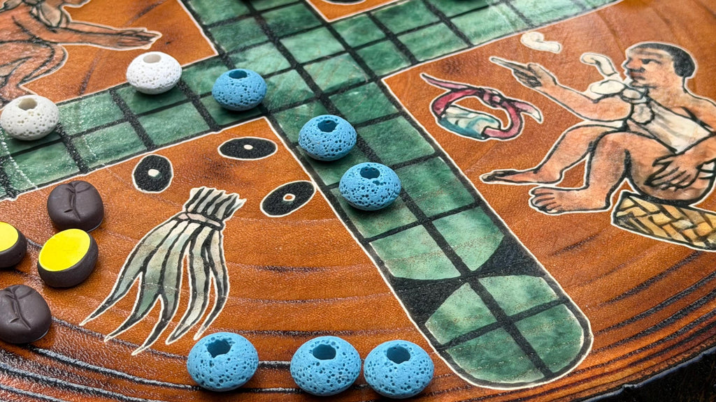 Patolli Ancient Aztec Board Game | Handcrafted Live-Edge Wood Slice