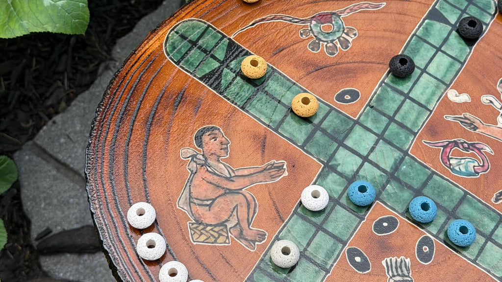 Patolli Ancient Aztec Board Game | Handcrafted Live-Edge Wood Slice