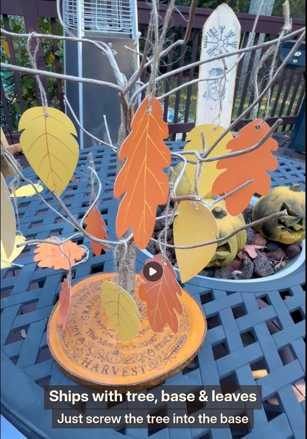 Thanksgiving Gratitude Tree: Personalized Engraved Family Name Base, Fall Leaves Included