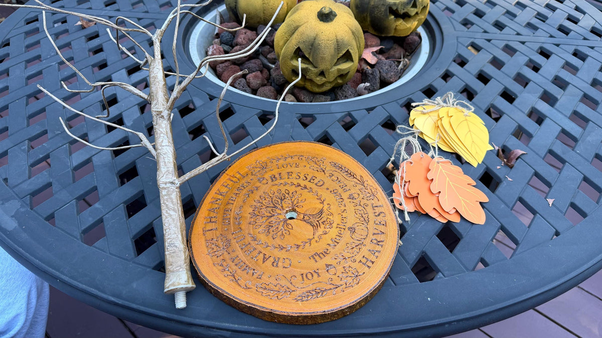 Thanksgiving Gratitude Tree: Personalized Engraved Family Name Base, Fall Leaves Included