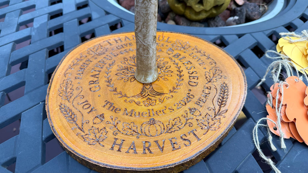 Thanksgiving Gratitude Tree: Personalized Engraved Family Name Base, Fall Leaves Included
