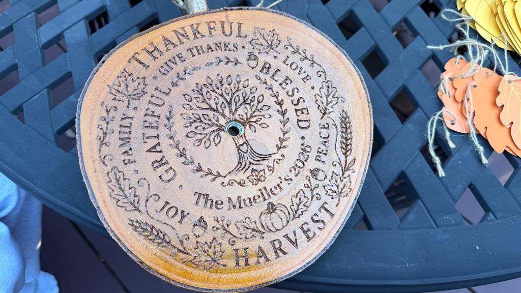Thanksgiving Gratitude Tree: Personalized Engraved Family Name Base, Fall Leaves Included