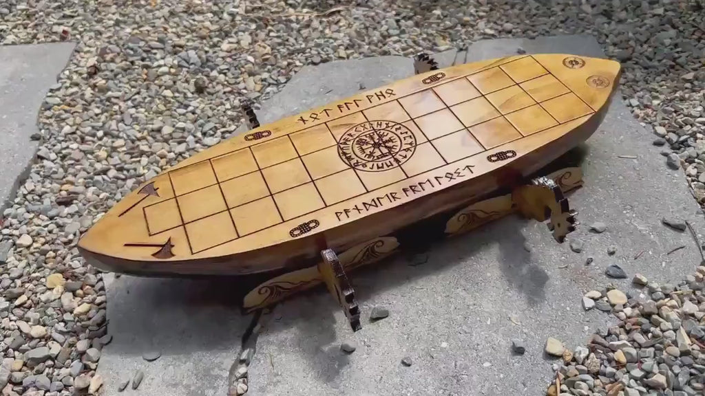 Viking Daldos Board Game: Solid Pine, Bone Dice, Runes