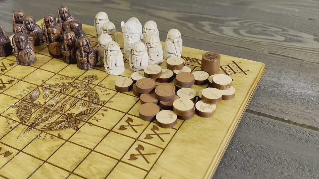 Personalized Viking Chess | Handcrafted Hnefatafl Game, Wood Tokens, 9x9 Variation