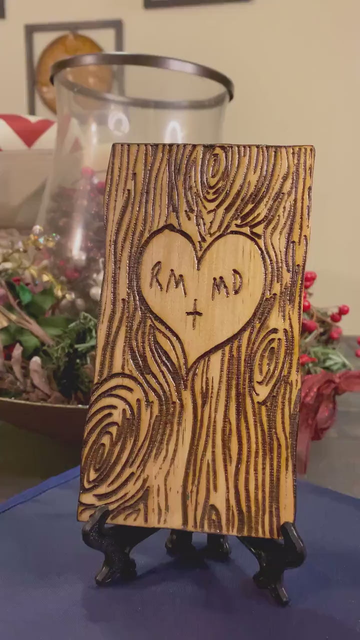 Personalized Tree Carving | Initials Anniversary Gift